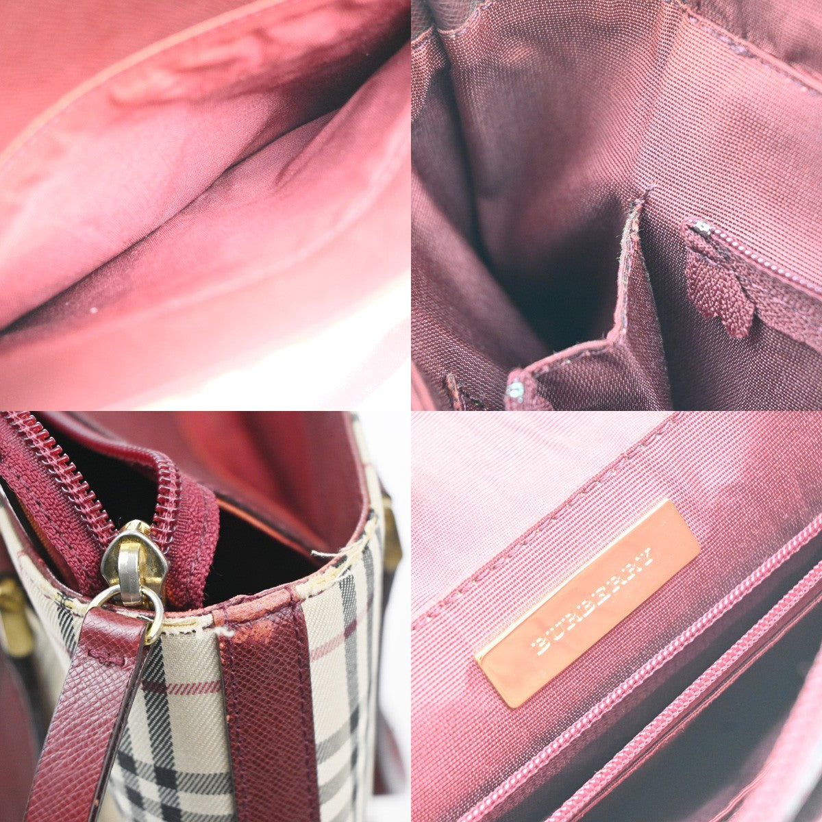 BURBERRY Nova Check Shoulder Hand Tote Bag Canvas Leather Beige Red GHW 32RL977