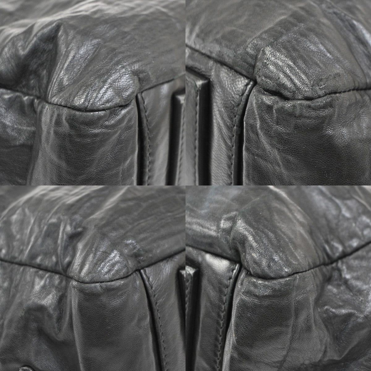 PRADA MILANO Logo Business Shoulder Hand Tote Bag Leather Black Sliver 76KP343