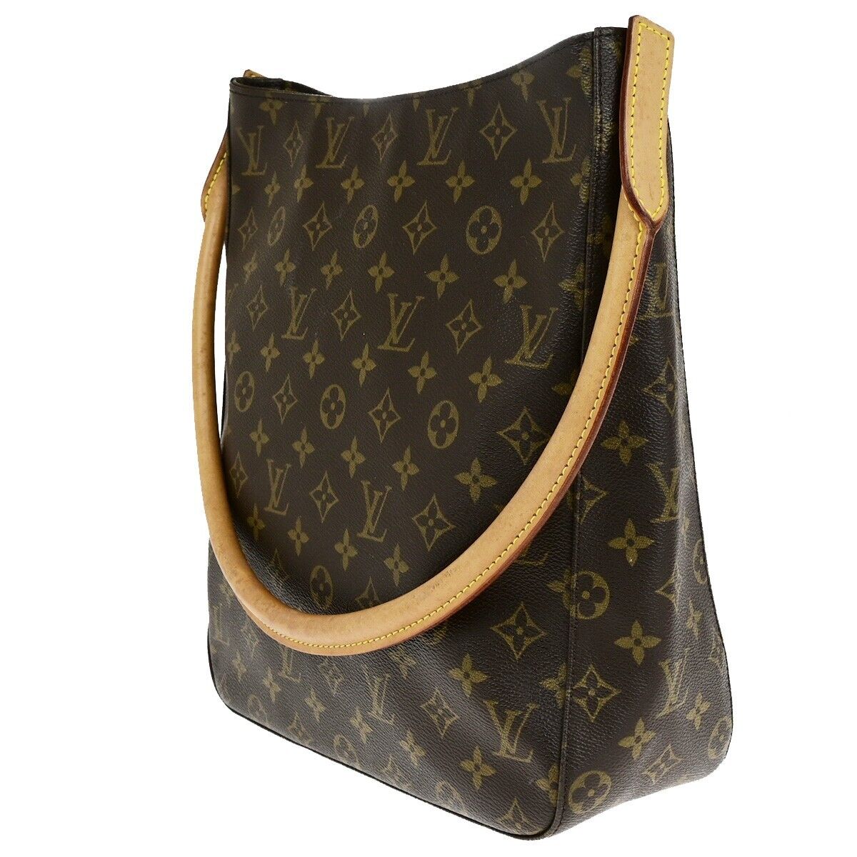 LOUIS VUITTON Logo Looping GM Shoulder Bag Monogram Leather Brown M51145 85ED411
