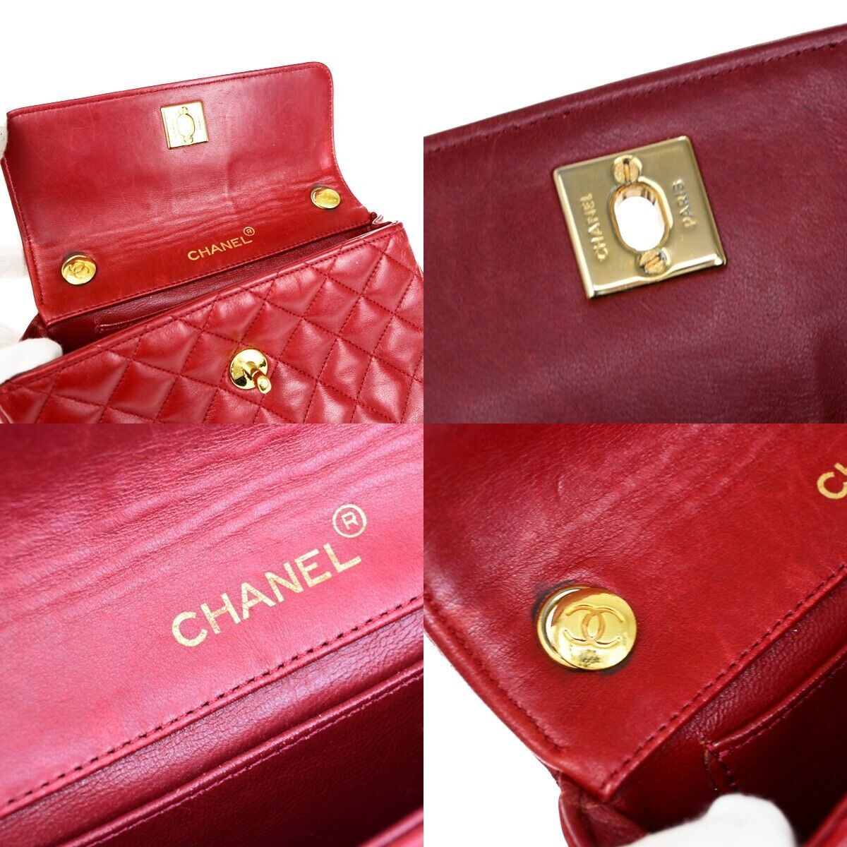 CHANEL CC Mini Matelasse Chain Shoulder Bag Leather Red GHW Vintage 696RK682