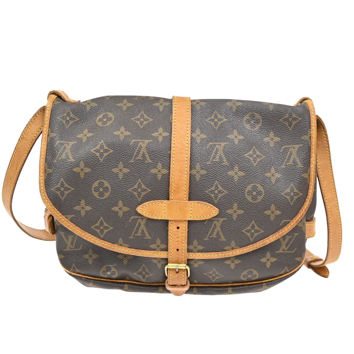 LOUIS VUITTON Logo Saumur 30 Shoulder Bag Monogram Leather Brown M42256 32ZA139