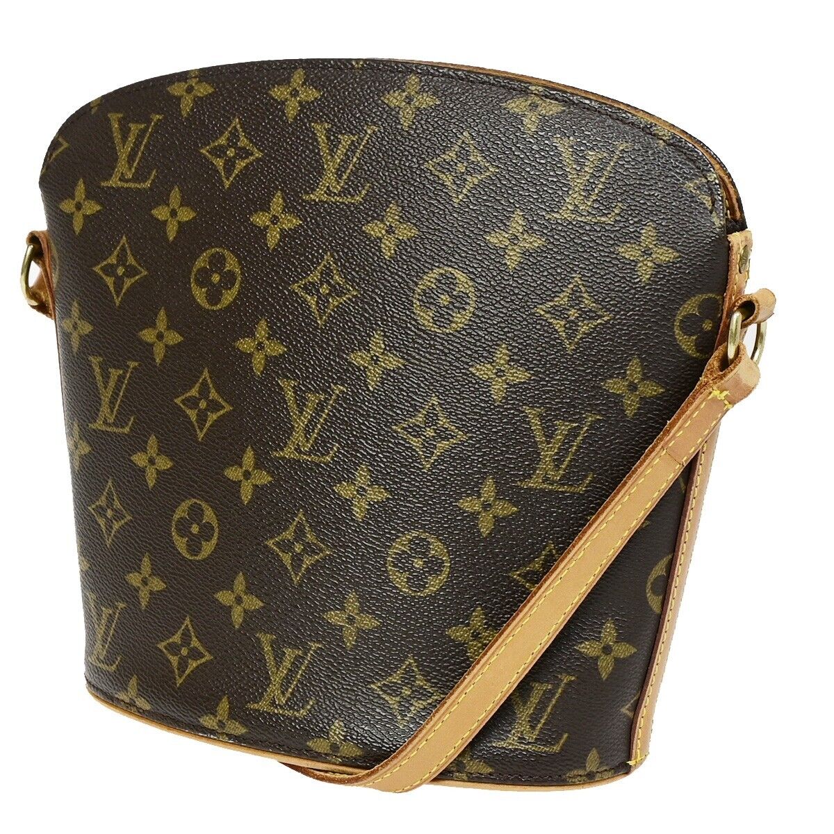 LOUIS VUITTON Logo Drouot Shoulder Bag Monogram Leather Brown M51290 86EB535