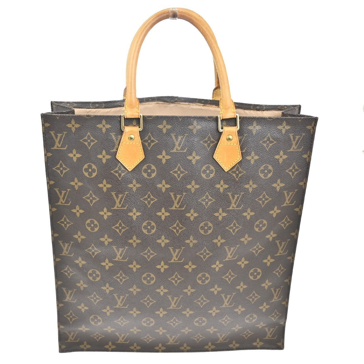 LOUIS VUITTON Logo Sac Plat Hand Tote Bag Monogram Leather Brown M51140 86KC402