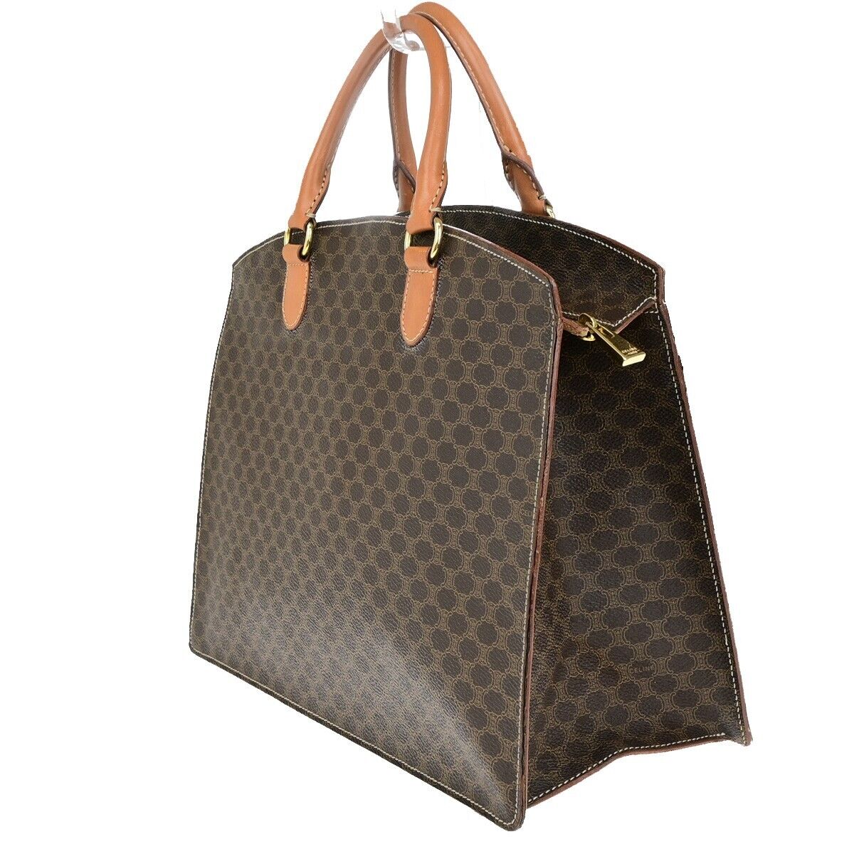 CELINE Logo Macadam Pattern Hand Bag PVC Leather GHW Made in Itay 83EC971