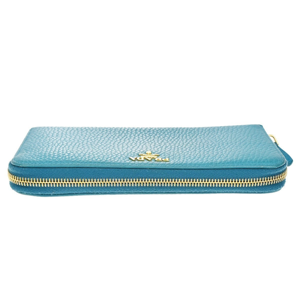 PRADA Logo Long Zipper Around Wallet Vitello Grain Leather Blue Italy 30KB104