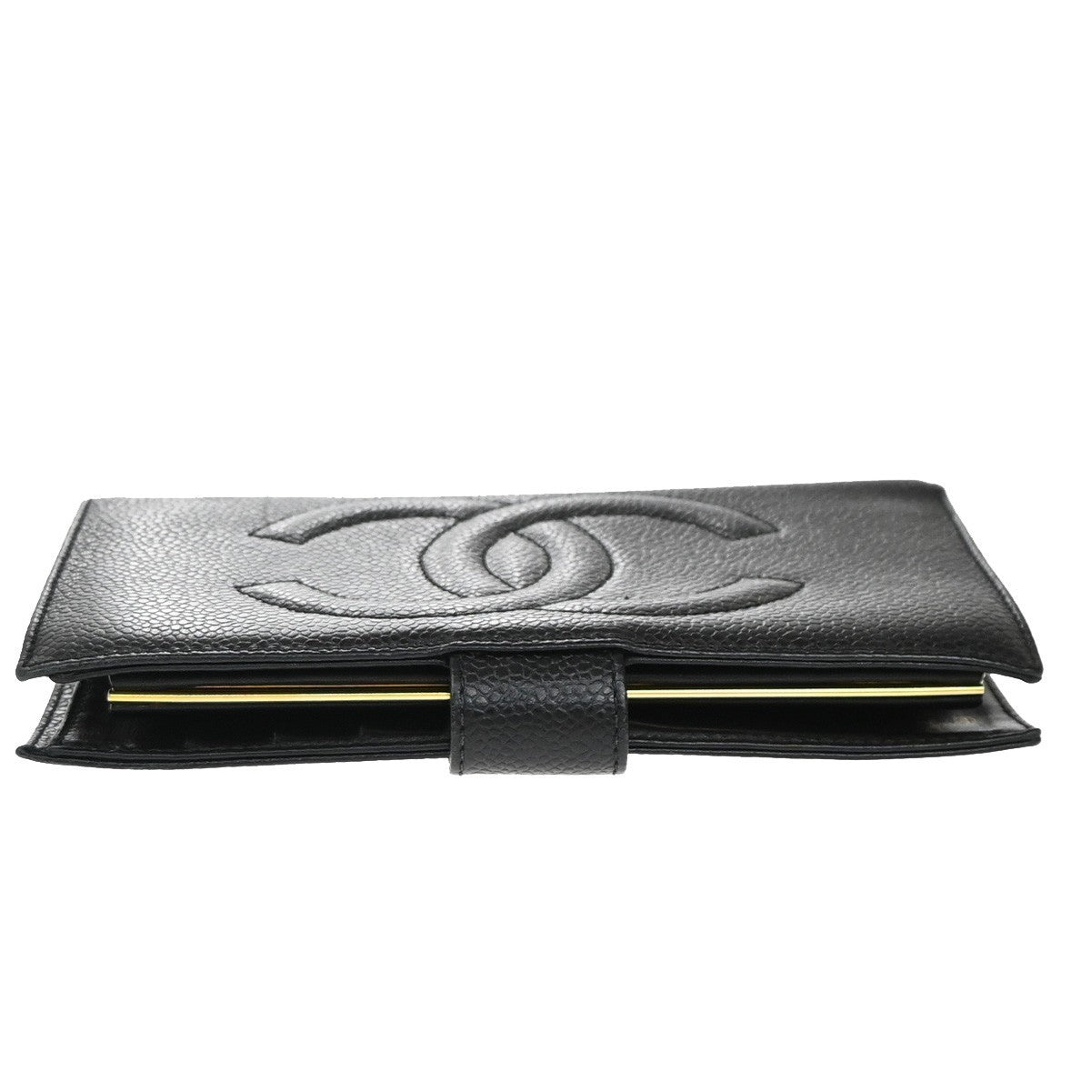CHANEL CC Logo Long Bifold Wallet Grained Calfskin Leather Black Italy 87RF727