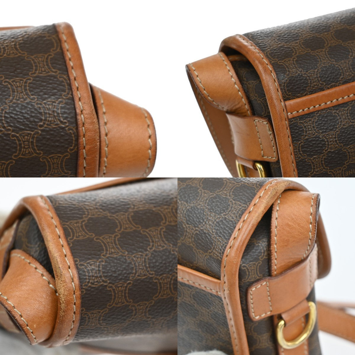 CELINE Logo Macadam Pattern Shoulder Bag PVC Leather Brown GHW Italy 67EG395