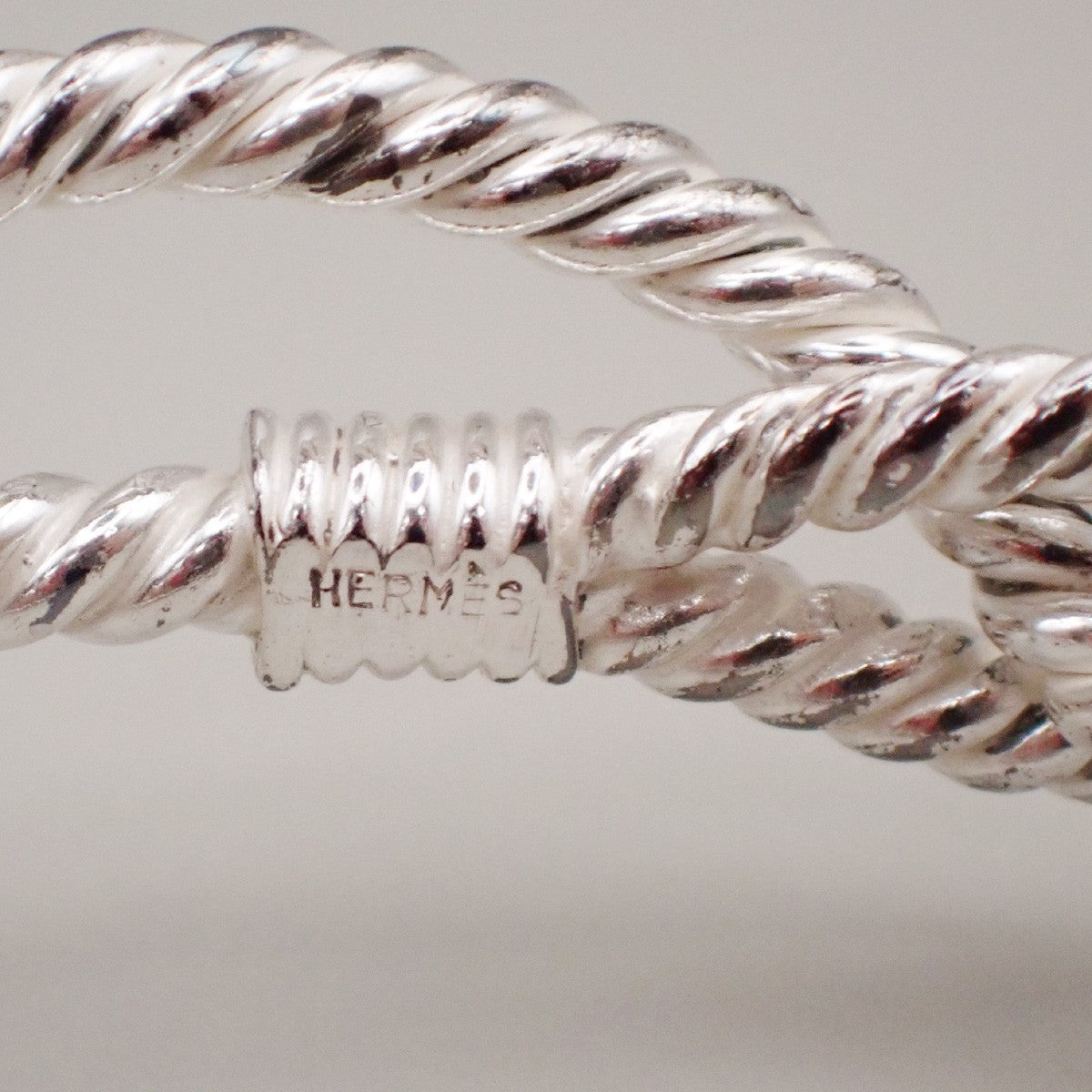 HERMES Logo Twisted Rope Knot Bracelet Bangle Silver 680LC634