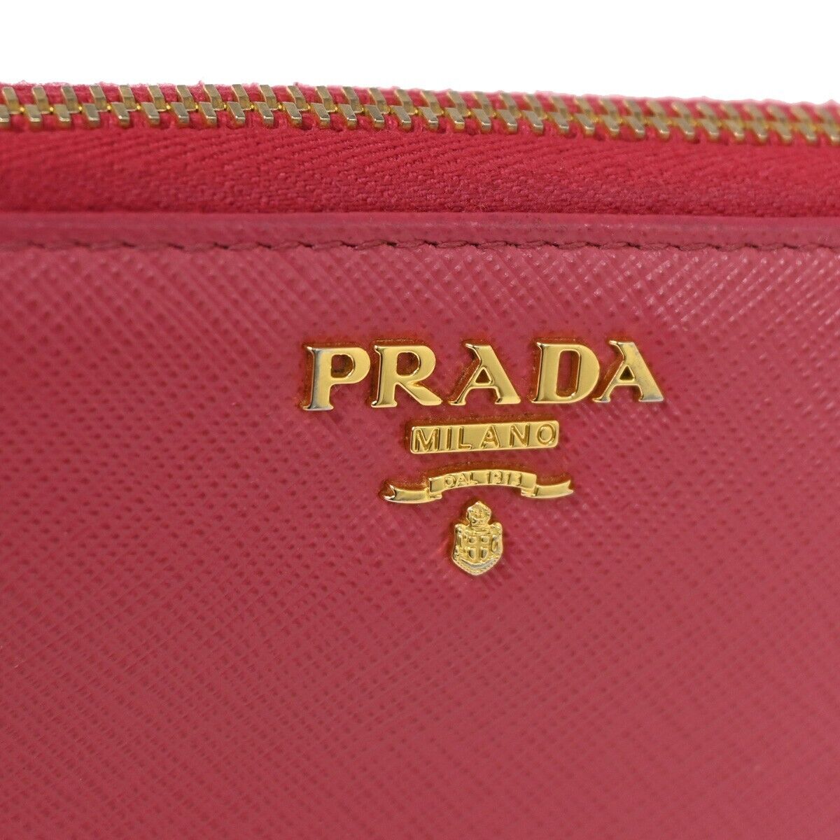 PRADA Logo Long Bifold Wallet Purse Saffiano Leather Pink Gold Italy 67SH367
