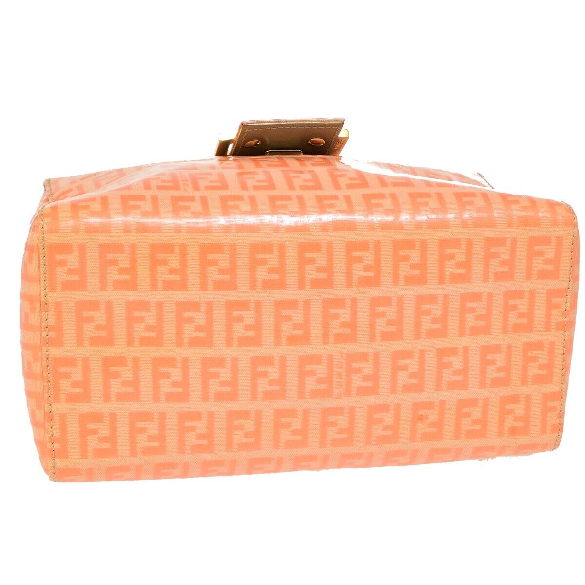 FENDI Logo Zucca Pattern Hand Shoulder Bag Patent Leather orange Gold 87SH936