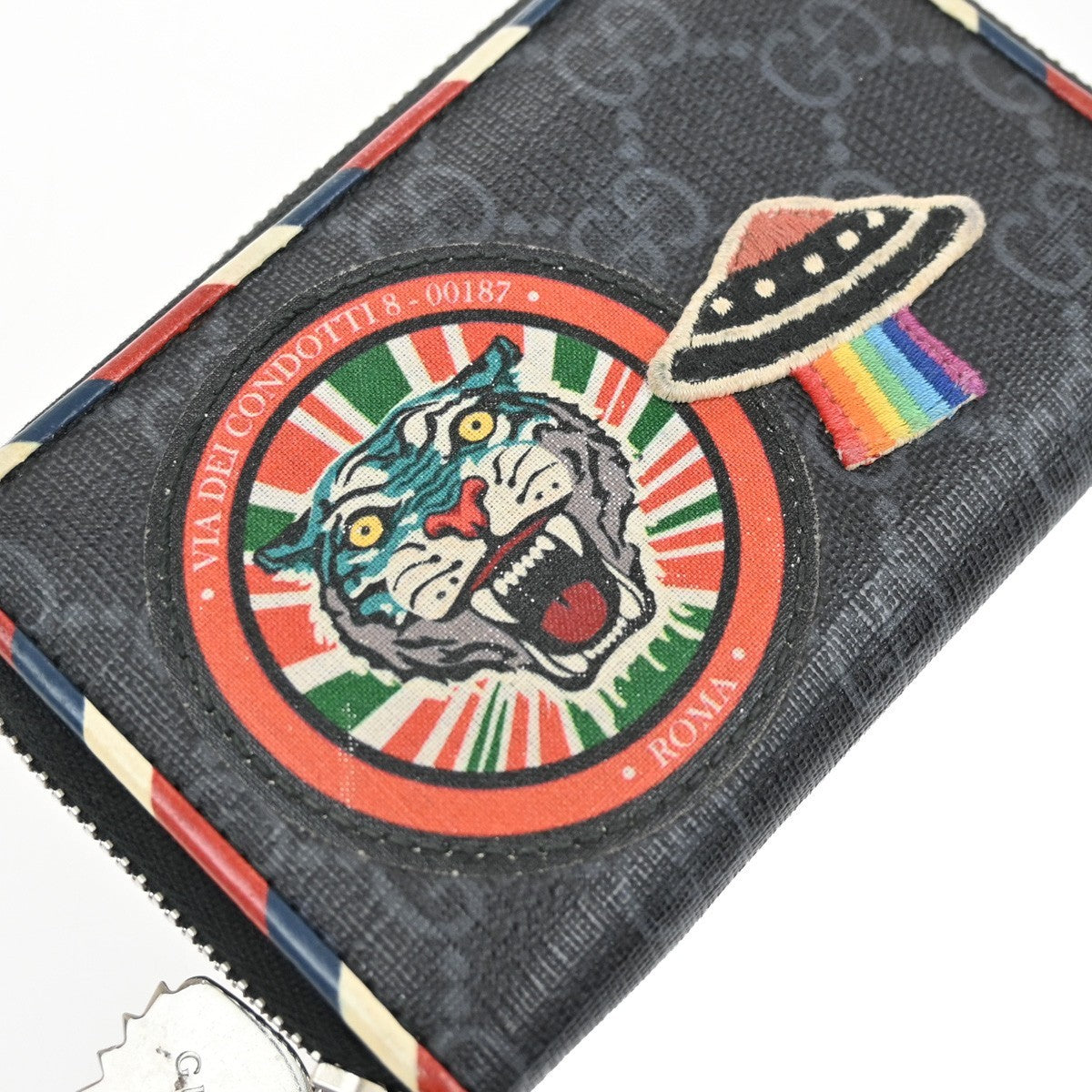 GUCCI Logo GG Pattern Night Courrier Card Case Wallet Supreme Leather BK 33FC168