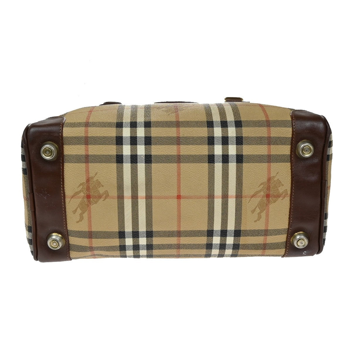 Burberrys Logo Hand Bag Nova Check PVC Leather Brown GHW 02YH772