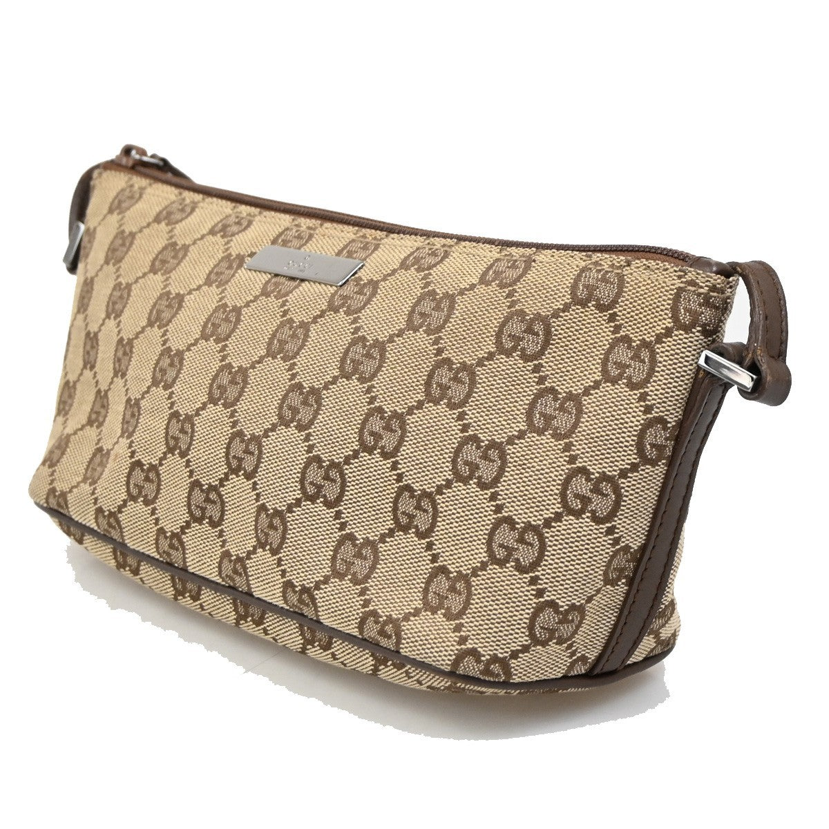 GUCCI GG Pattern Boat Pochette Shoulder Bag Canvas Beige Brown SHW Italy 62DA130