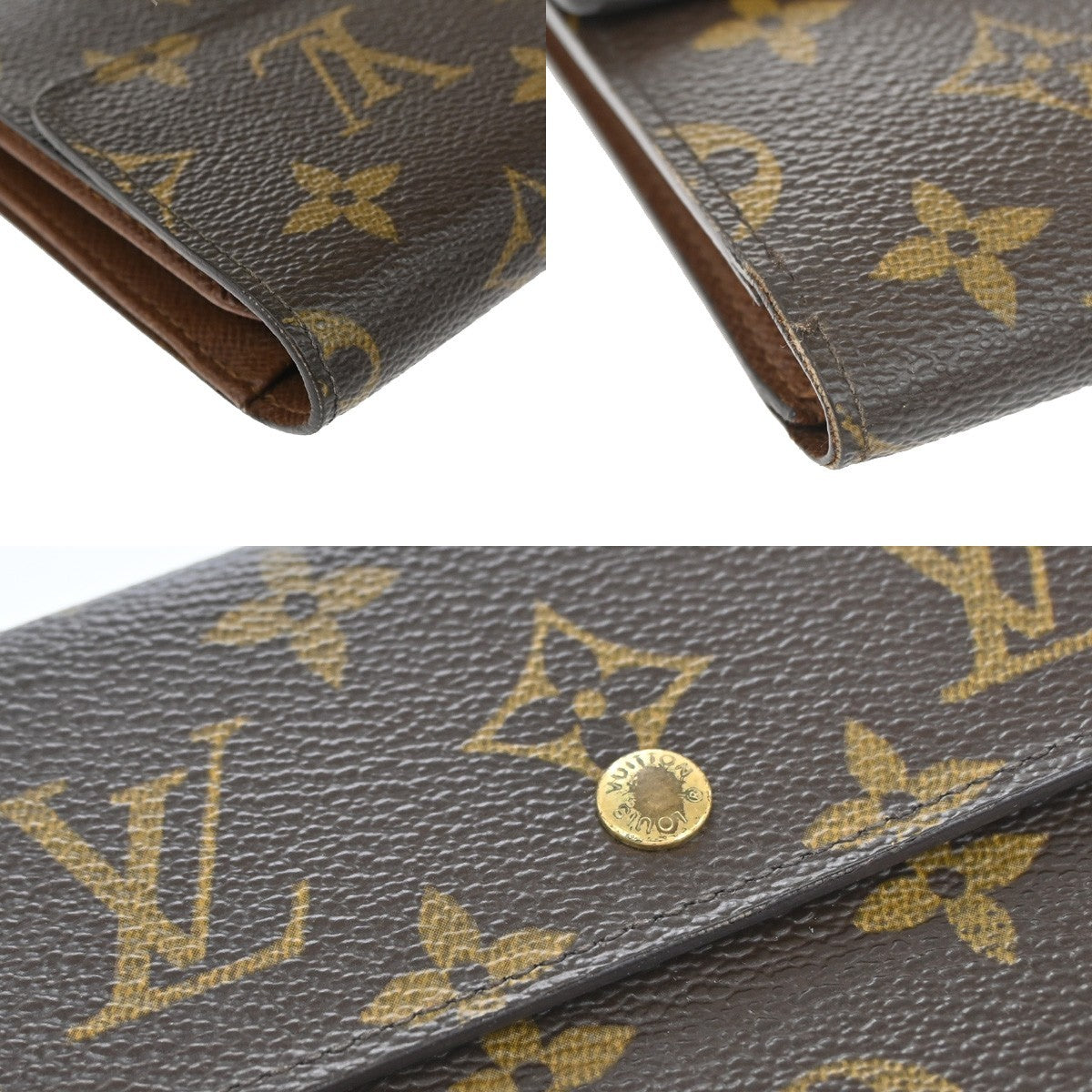 LOUIS VUITTON 3 Set Bifold Trifold Wallet Purse Monogram Leather Brown 04KB648