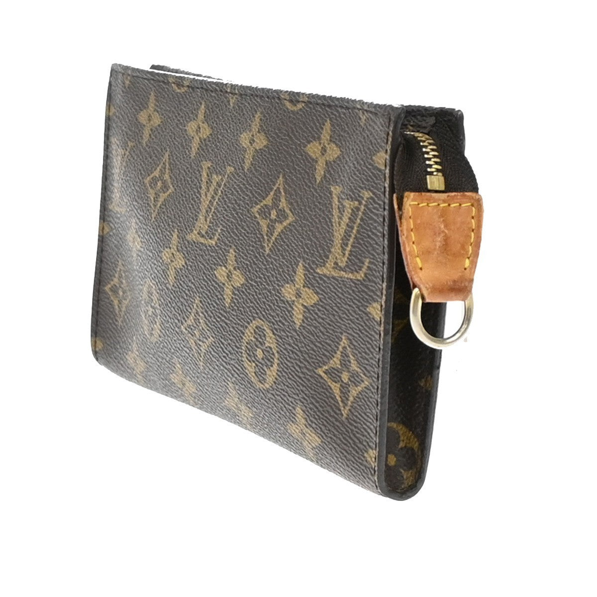 LOUIS VUITTON LV Logo Bucket GM Pouch Bag Monogram Leather Brown Gold 02KB369