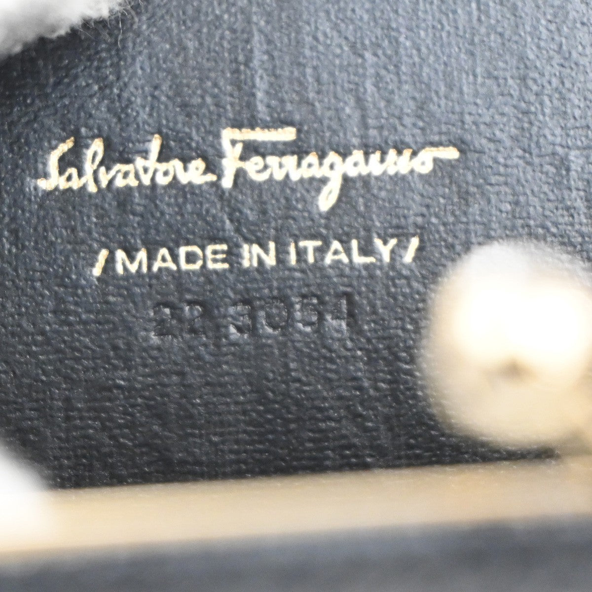 SALVATORE FERRAGAMO Shoulder Bag Embossing Leather Navy Blue GHW Italy 38MA199