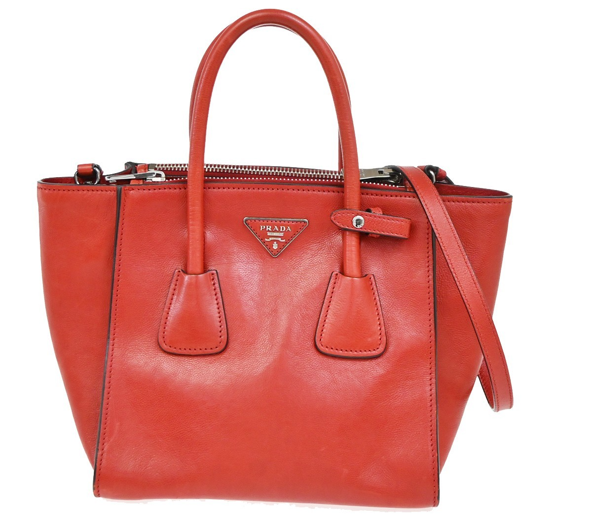 PRADA Logo 2Way Shoulder Hand Bag Leather Red SHW Italy 12KD181