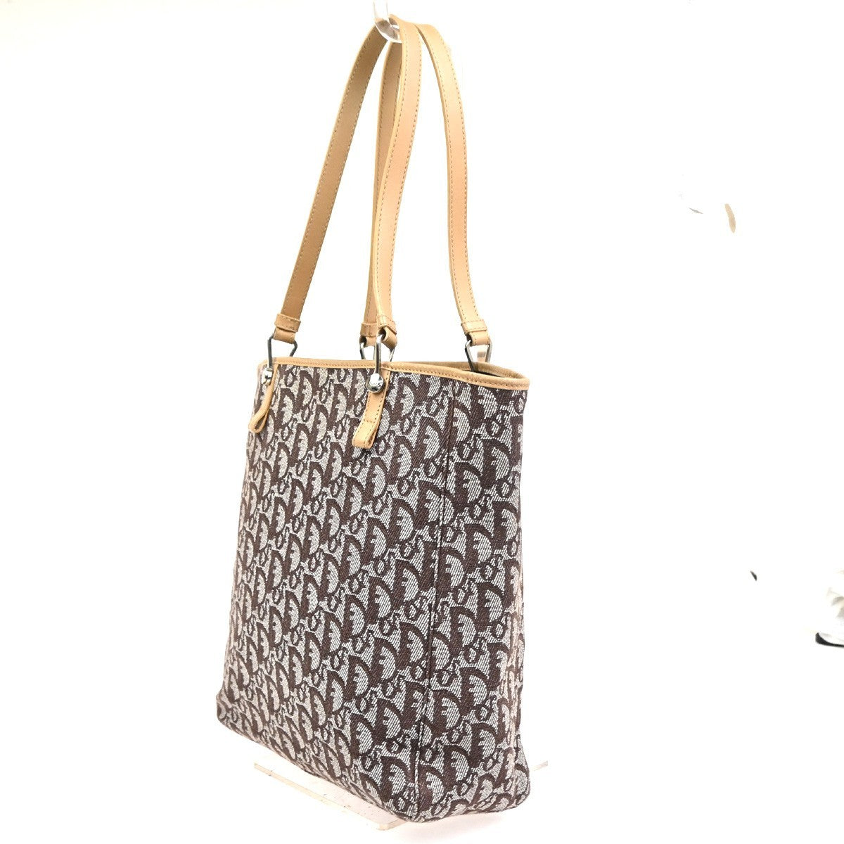 CHRISTIAN DIOR Logo Trotter Shoulder Bag Canvas Leather Beige Brown SHW 14TA622