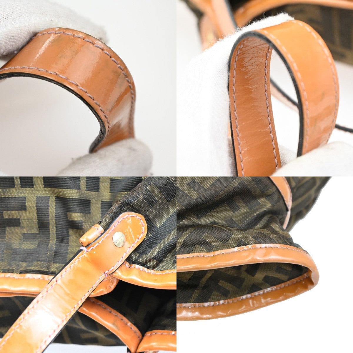 FENDI Zucca Pattern Gathered Shoulder Tote Bag Canvas Patent Leather BN 38CA729