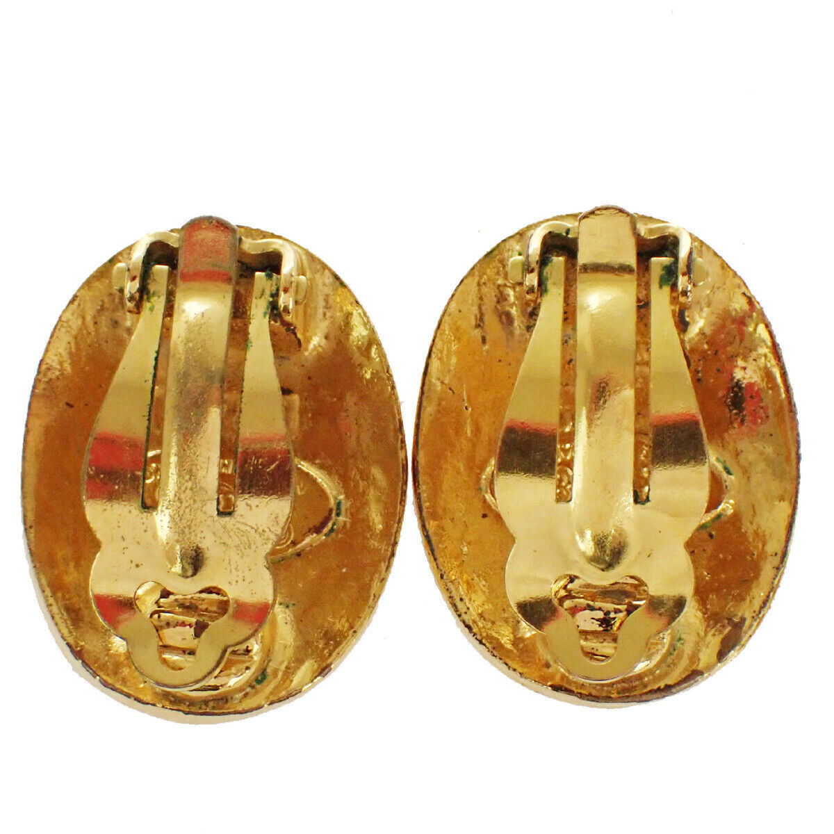 CHANEL CC Logo Button Earrings Clip-On GHW France Vintage Accessory 86YC351