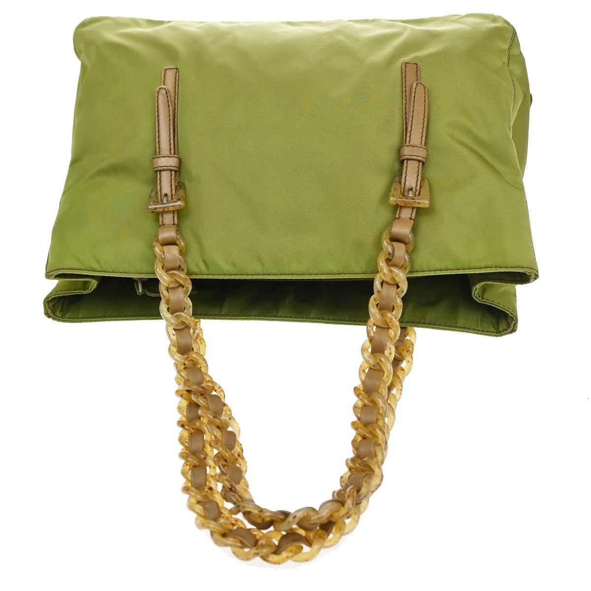 PRADA MILANO Logo Shoulder Hand Bag Nylon Tessuto Leather Green 04CB020