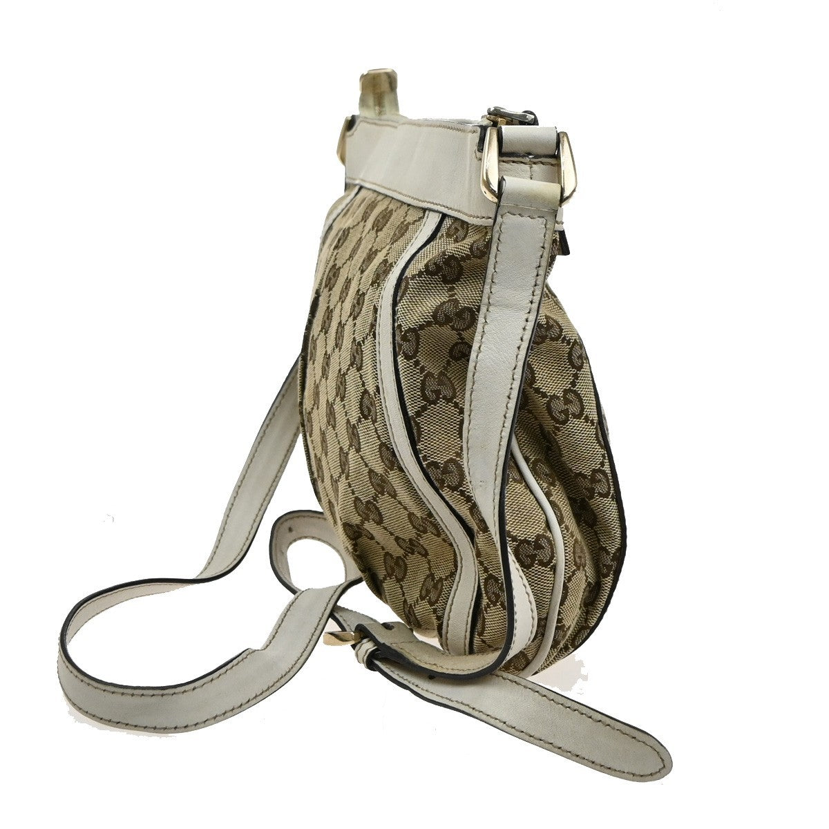 GUCCI Abbey GG Pattern Shoulder Bag Canvas Leather Brown white GHW 88SA096