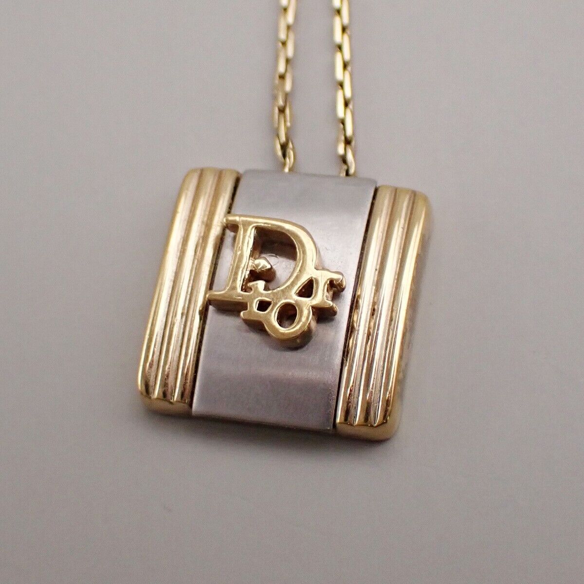 CHRISTIAN DIOR CD Logo Pendant Necklace Charm Gold Silver 02YG839