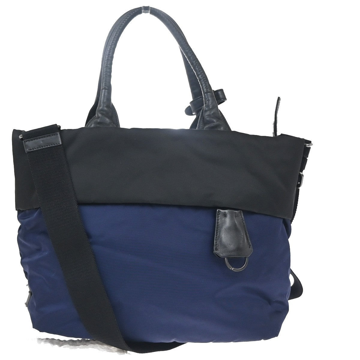 PRADA Tessuto Bicolor 2Way Shoulder Hand Bag Nylon Leather Black Blue 77KC624
