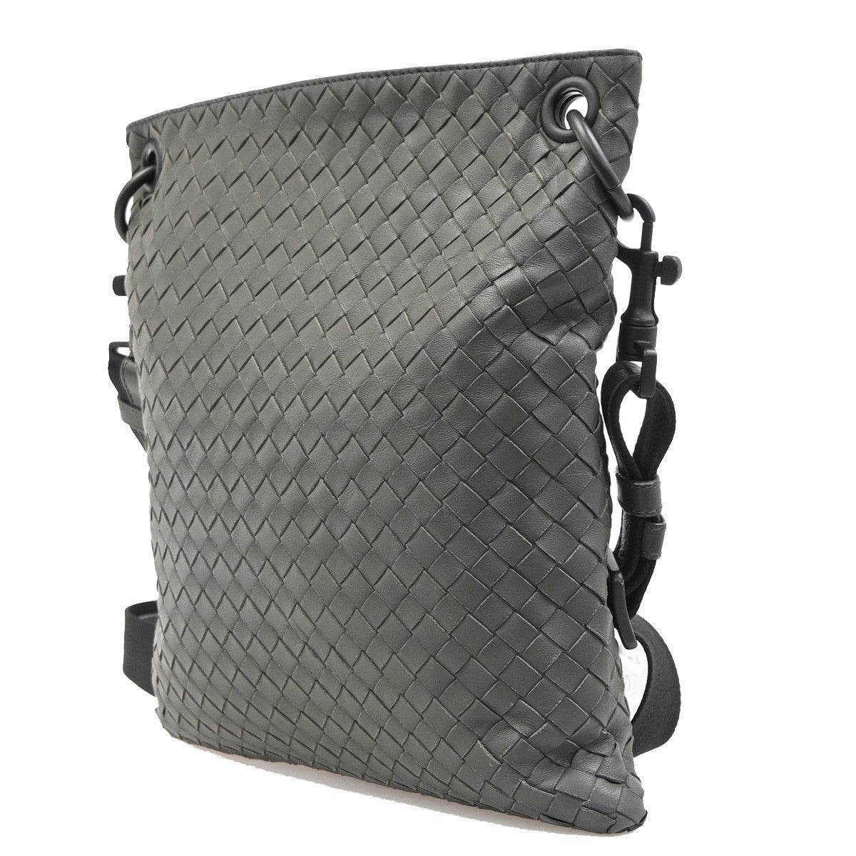 BOTTEGA VENETA Logo Intrecciato Shoulder Bag Leather Gray Italy 12KD110