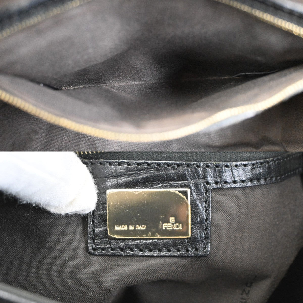 FENDI Logo Zucchino Hand Tote Bag Canvas Leather Black GHW Italy 96CA964