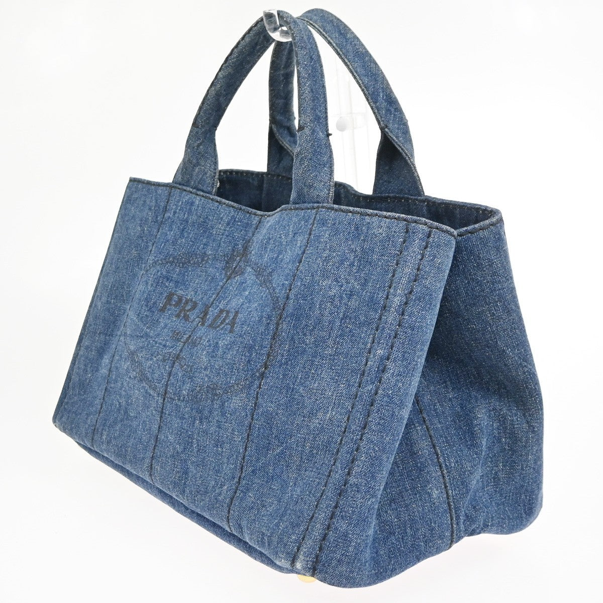 PRADA MILANO Logo Canapa Tote Handbag Denim Canvas Navy Blue GHW 16CA844