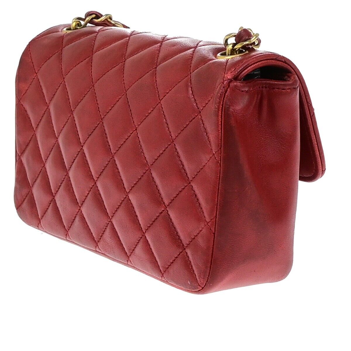 CHANEL CC Mini Matelasse Chain Shoulder Bag Leather Red GHW Vintage 696RF204