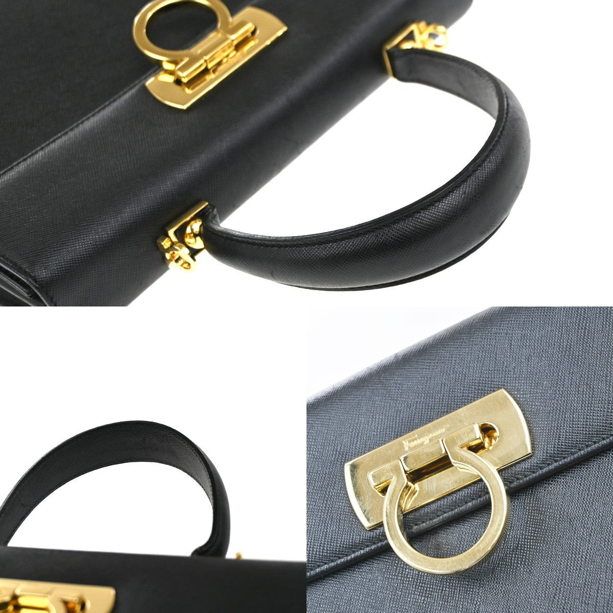 SALVATORE FERRAGAMO Logo Gancini Mini Hand Bag Leather Black GHW Italy 38EG303