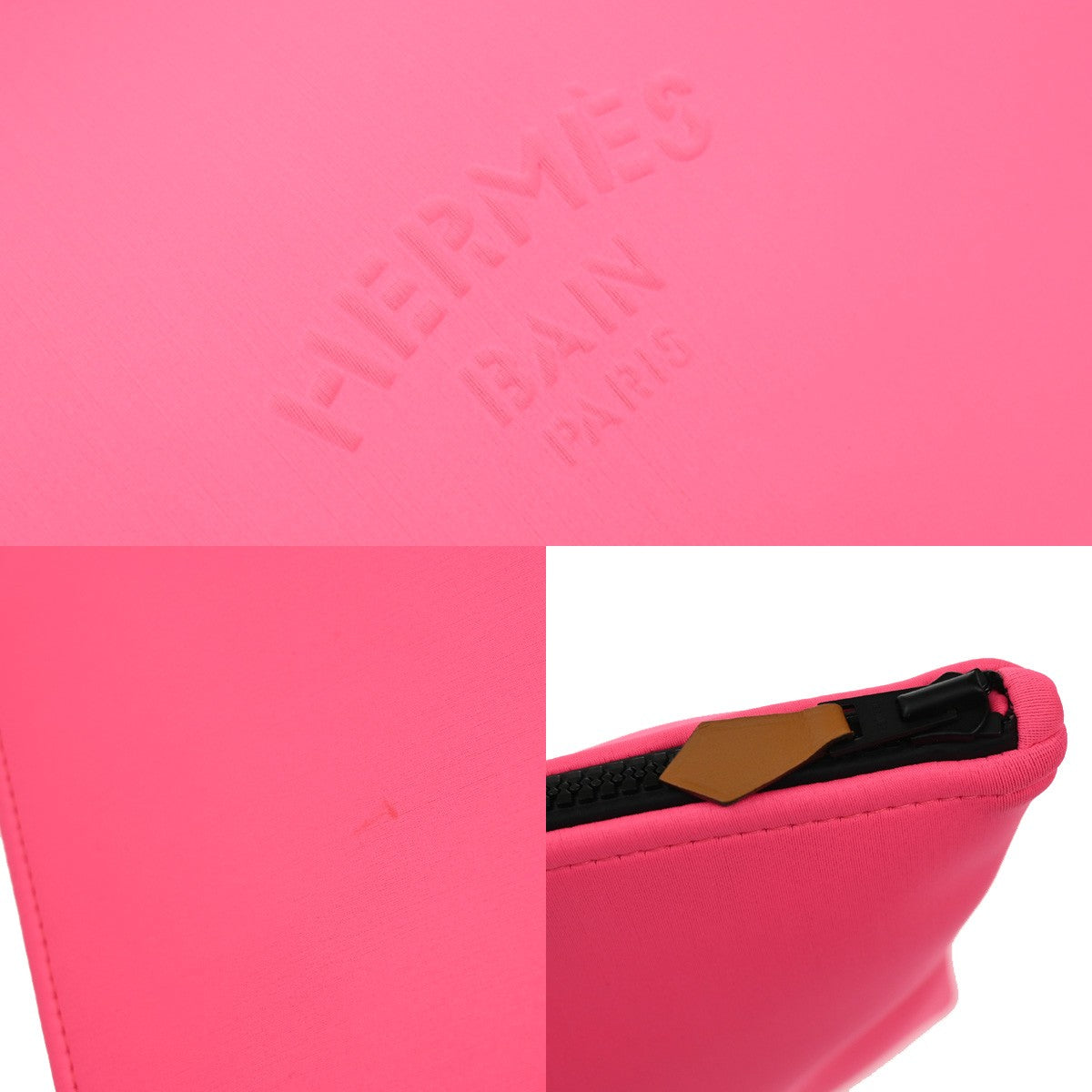 HERMES Logo Neobain GM Flat Pouch Polyamide Elastane Leather Pink 62KB569