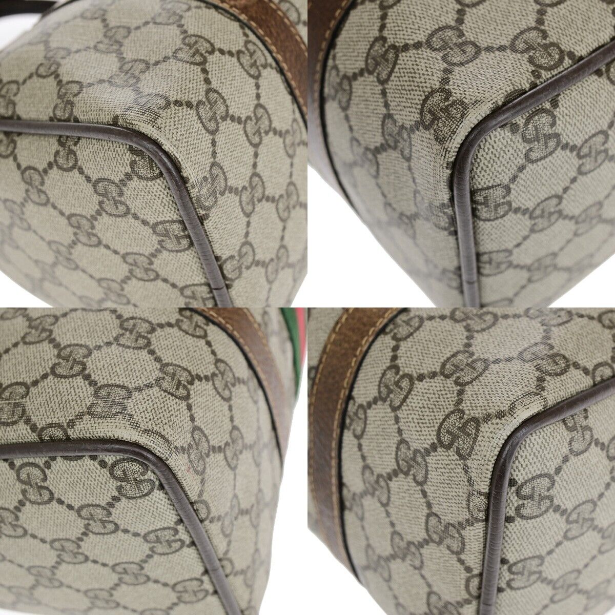 GUCCI Logo Sherry GG Pattern Travel Hand Bag PVC Leather Brown Italy 37YF592