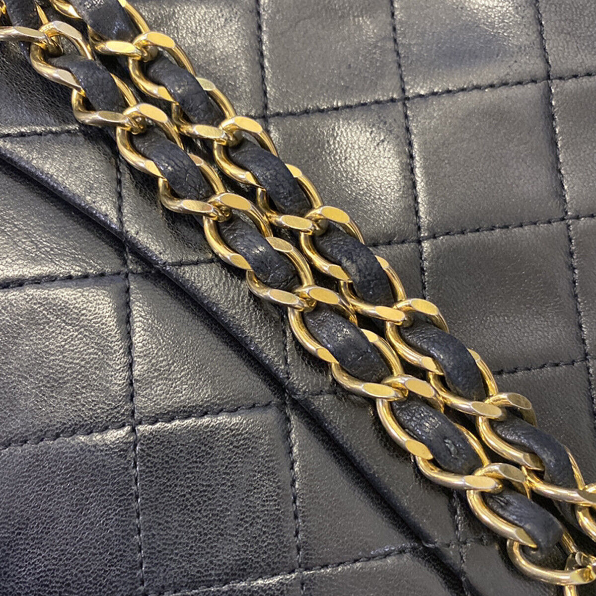 CHANEL CC Matelasse 25 Double Flap Chain Shoulder Bag Leather Black GD 318RJ940