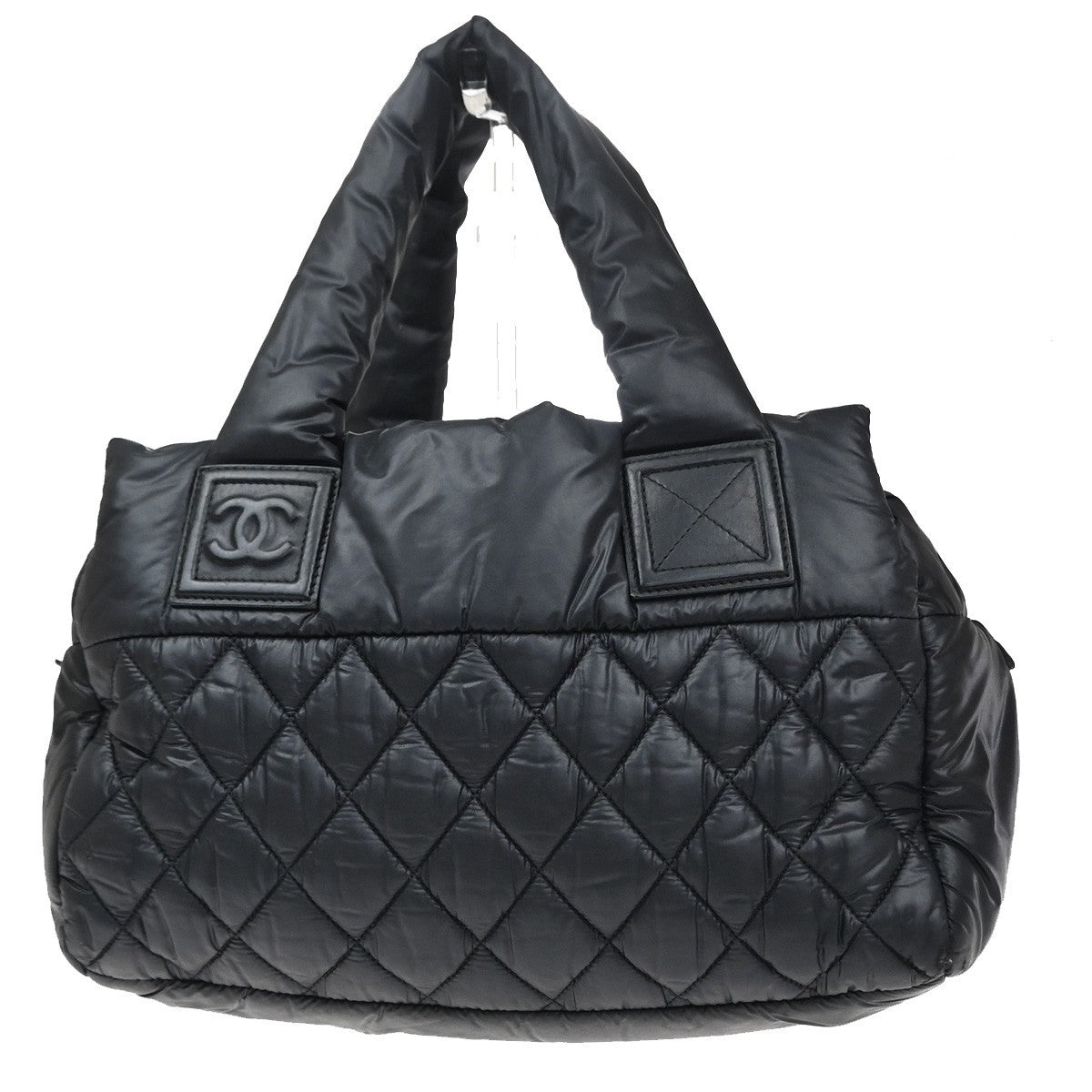 CHANEL CC Logo Coco Cocoon Tote Hand Bag Nylon Leather Black Italy 28MA595