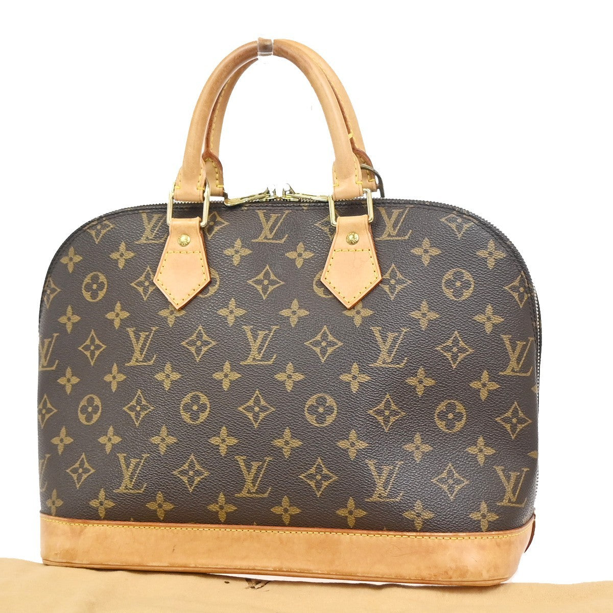 LOUIS VUITTON LV Logo Alma Hand Bag Monogram Leather Brown France M51130 73TA598