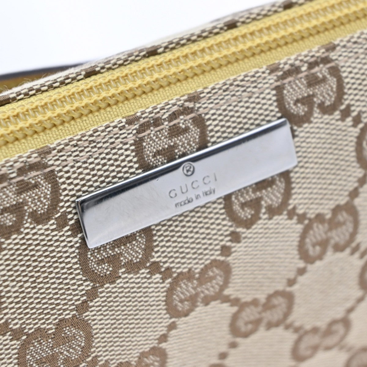 GUCCI GG Pattern Boat Pochette Hand Bag Canvas Leather BE YW Italy 77MA617