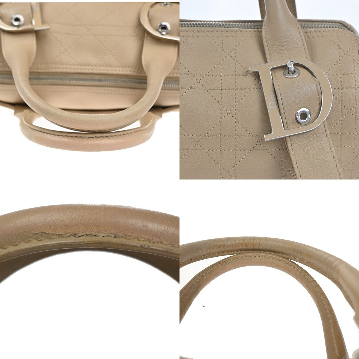 CHRISTIAN DIOR Logo Cannage Shoulder Hand Bag Leather Beige SHW Italy 12MA436