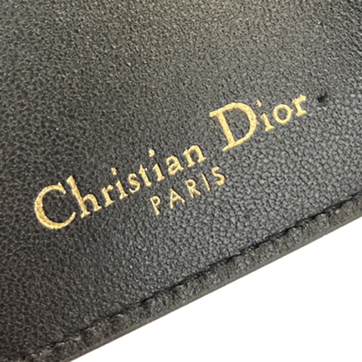 CHRISTIAN DIOR Logo Saddle Trifold Wallet Purse Leather Black GHW Italy 11RK018