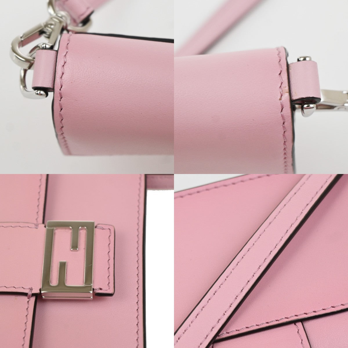 FENDI Logo Micro Baguette Crossbody Shoulder Hand Bag Leather Pink SHW 76YJ049