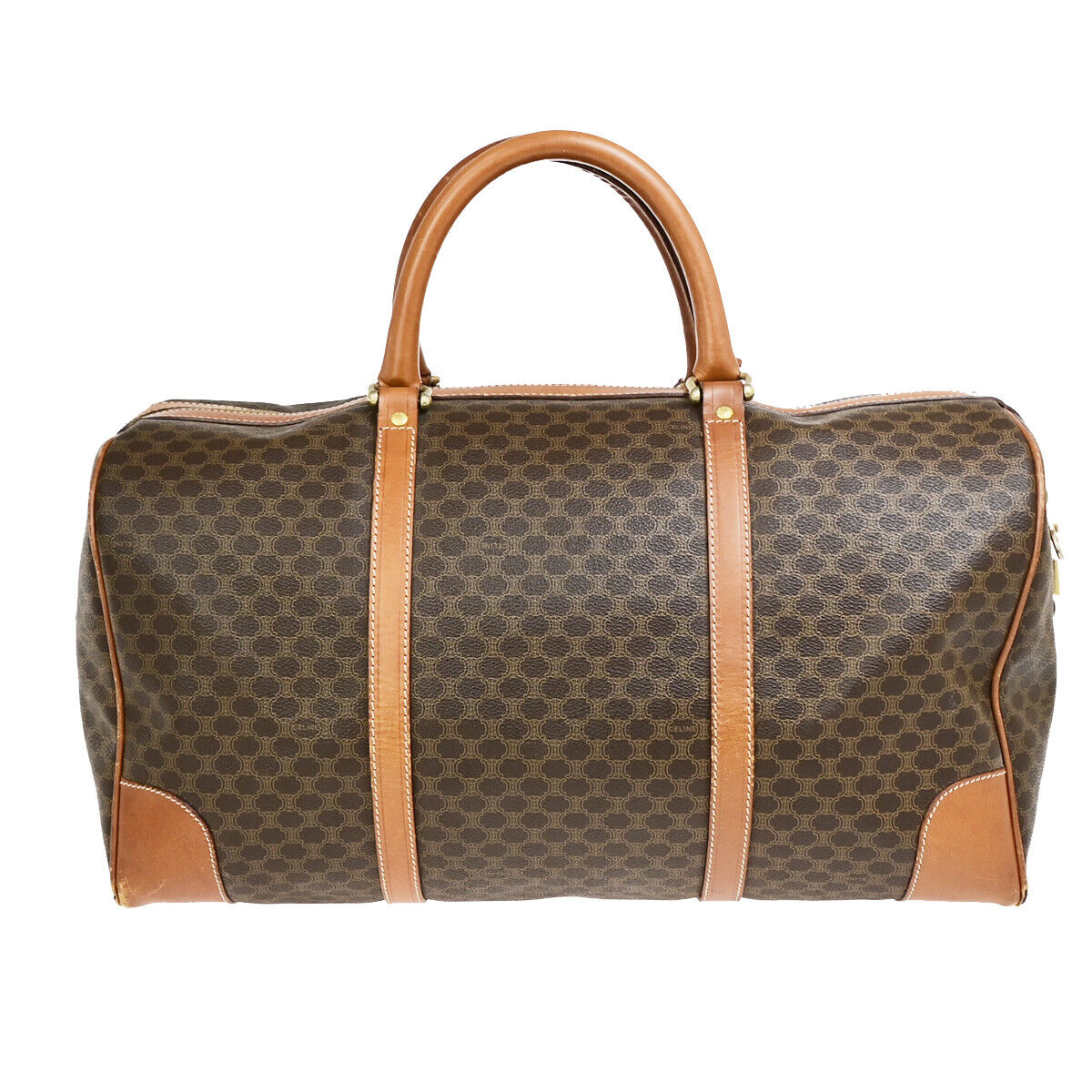 CELINE Logo Macadam Pattern Travel Hand Bag PVC Leather Brown GHW Italy 01YG640