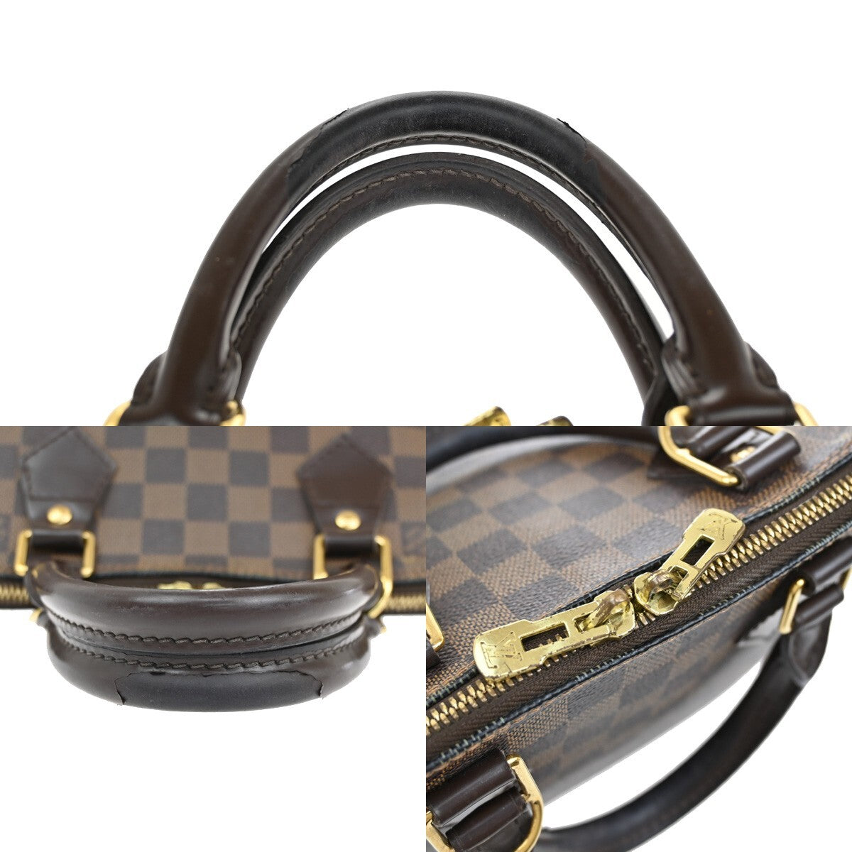 LOUIS VUITTON LV Logo Alma Hand Bag Damier Ebene Leather Brown N51131 70EE445
