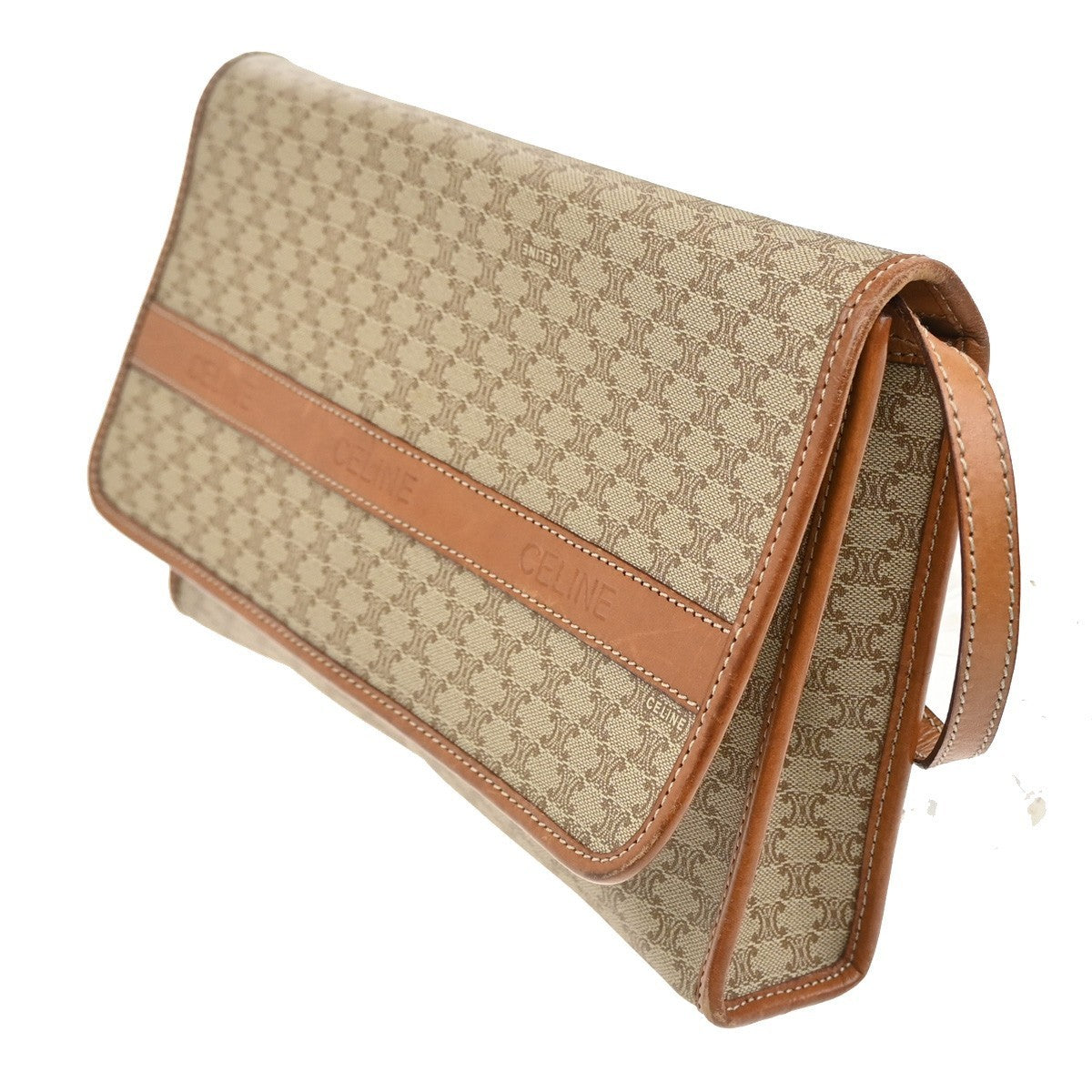 CELINE Macadam Pattern 2Way Shoulder Clutch Bag PVC Leather Beige Italy 69MA114