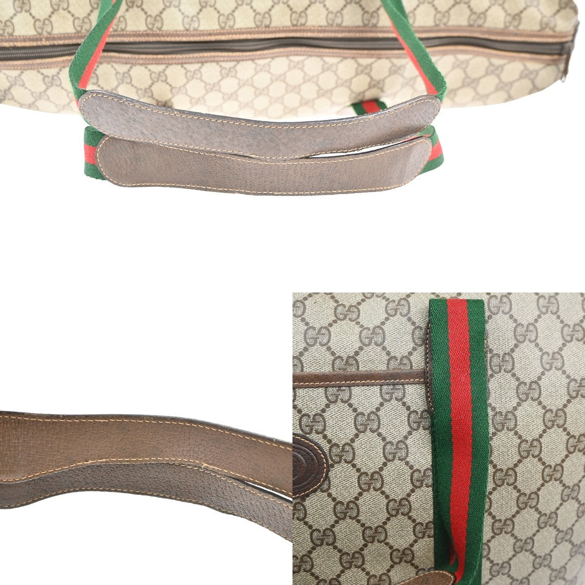 GUCCI Logo GG Sherry Line Boston Hand Bag PVC Leather Beige Italy 32MA454