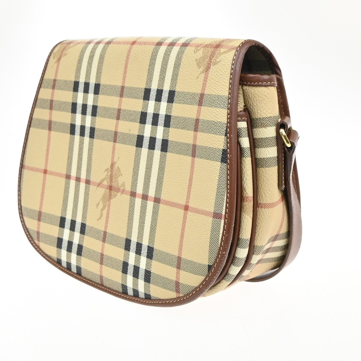 BURBERRY Nova Check Pattern Shoulder Bag PVC Leather Beige Italy GHW 35RL999