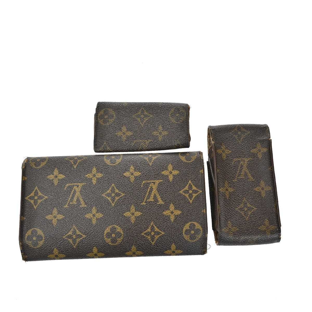 LOUIS VUITTON LV 3 Set Wallet Key Cigarette Case Monogram Leather Brown 01EF824