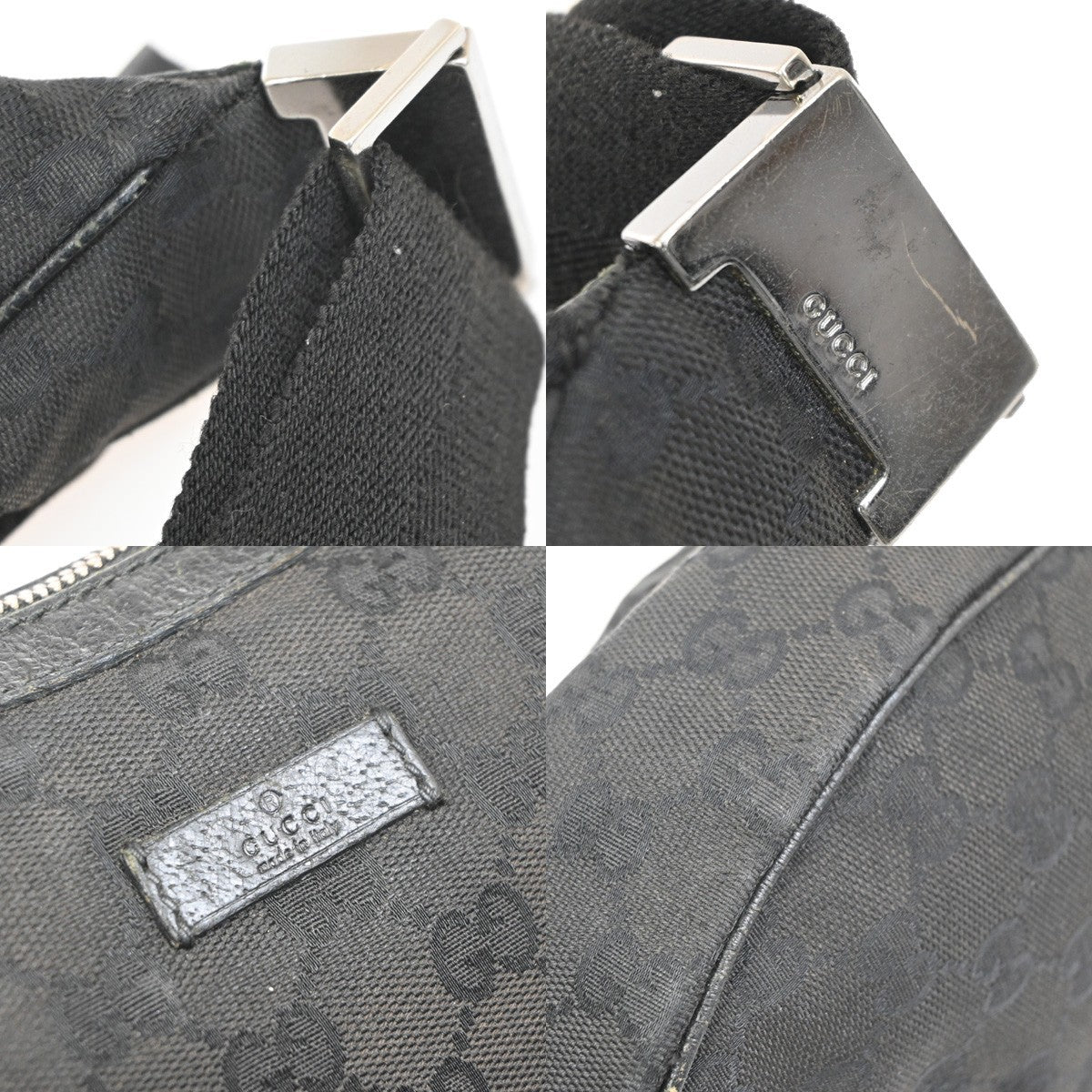 GUCCI Logo GG Pattern Shoulder Hand Bag Canvas Leather Black SHW Italy 62MA493