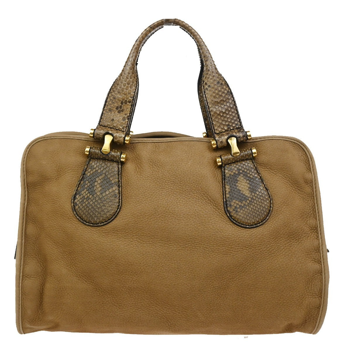 GUCCI Logo Hand Bag Suede Embossing Leather  Brown GHW Italy 86KP039